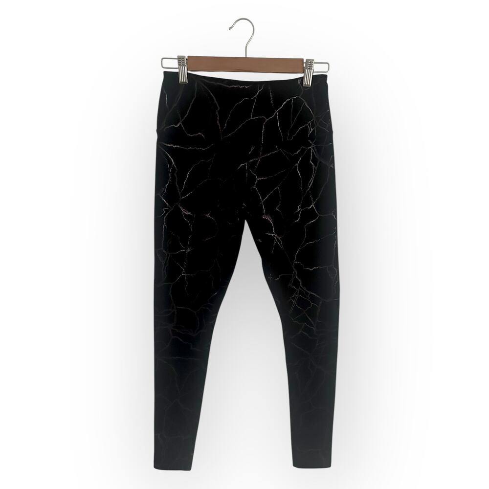 Zella Women's High Rise Printed Legging Size M Black Metallic Gold Crackle
